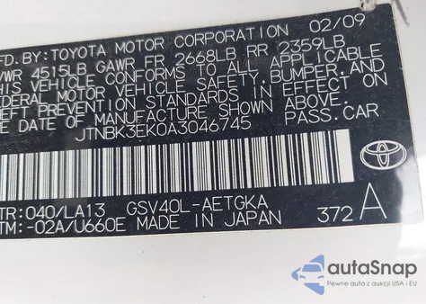 2010 Toyota Camry Xle V6 из США, поврежденный, VIN JTNBK3EK0A3046745